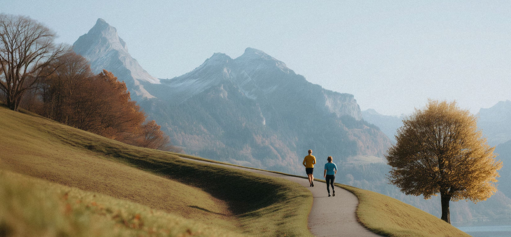 Swiss mountain range at dusk